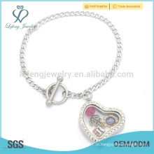 Bracelete de prata programável, braceletes de cristal da corrente da ligação do coração para a menina